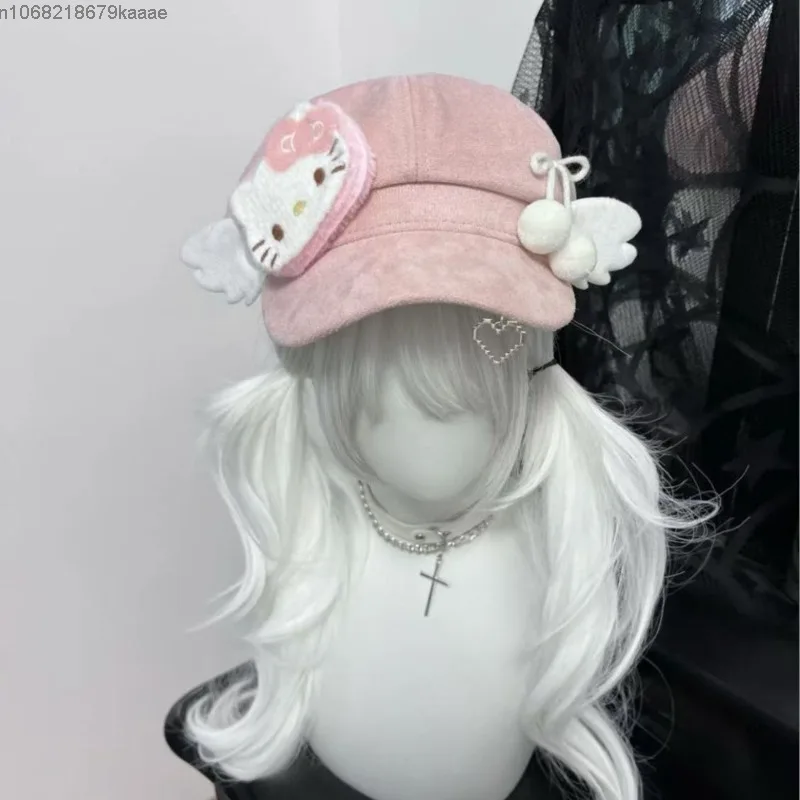 Sanrio Hello Kitty Subculture Cute Personality Pink Beret Women's Autumn Winter Sweet Trendy Hat New Style Trend Versatile Beret