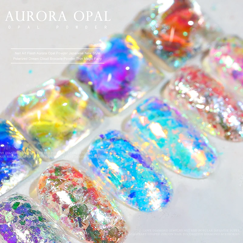 Aurora Nail Art Opal Poeder Vlokken Glitter Pailletten Voor Nagels Sparkly Gel Polish Sticker 3D Manicure Accessoires