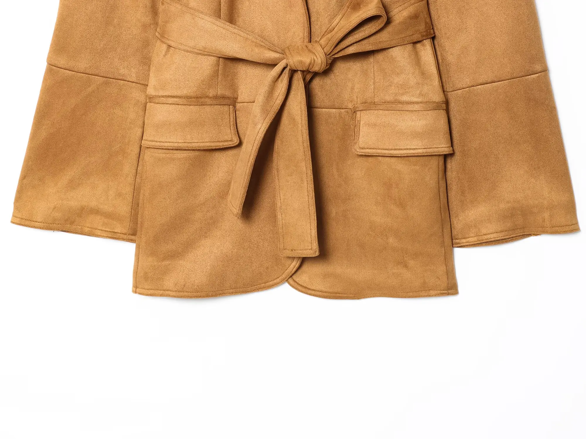 أزياء نسائية لعام 2025 على الطراز الأوروبي والأمريكي للخريف والشتاء حزام جديد مزين بحزام تقليد بتأثير مخملي سترة خارجية