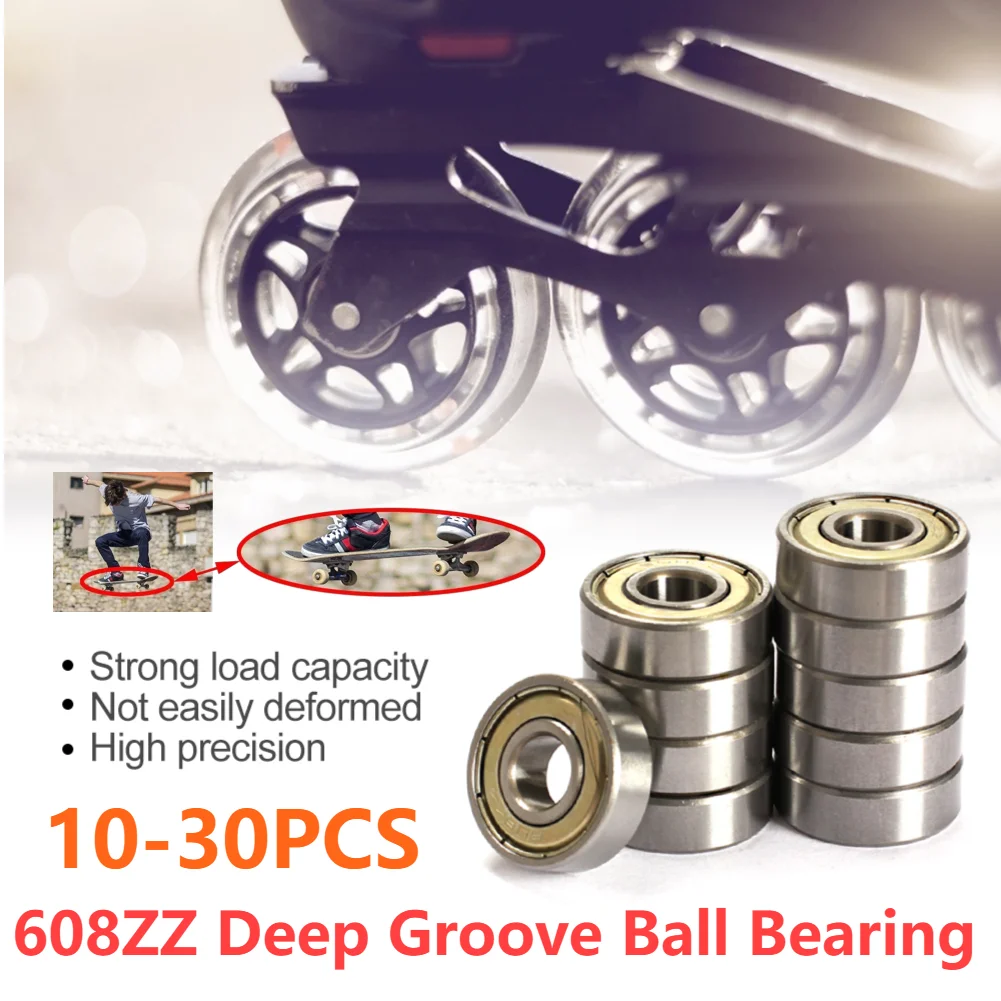 10-30Pcs 608ZZ Skateboard Ball Bearings High Carbon Steel Ball Bearings Single Row 8x22x7mm for Skateboard Inline Skates Scooter