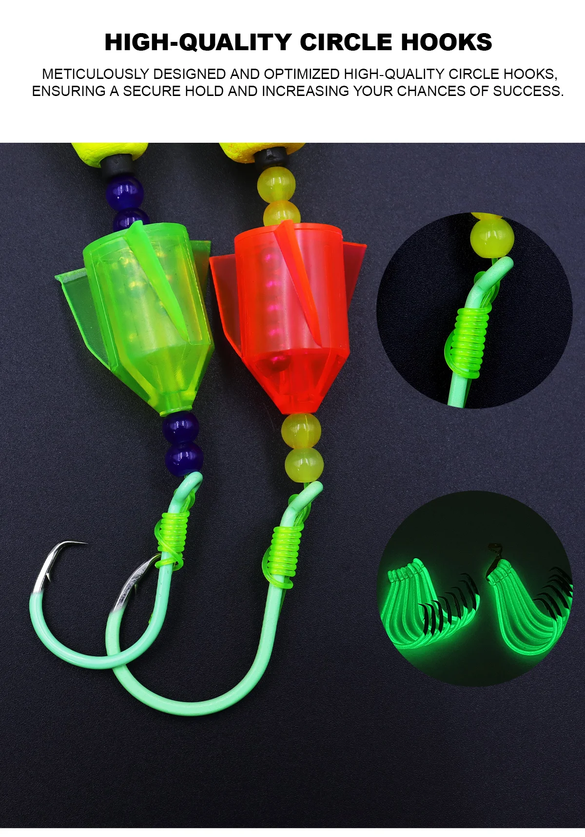ZYZHE 1 Stück Welsangel-Rigs mit leuchtenden Kreishaken, Santee Cooper Drill Cork Schaumstoff-Schwimmer, Glockenindikator, Wels-Schwimmer-Rigs – Detail 4