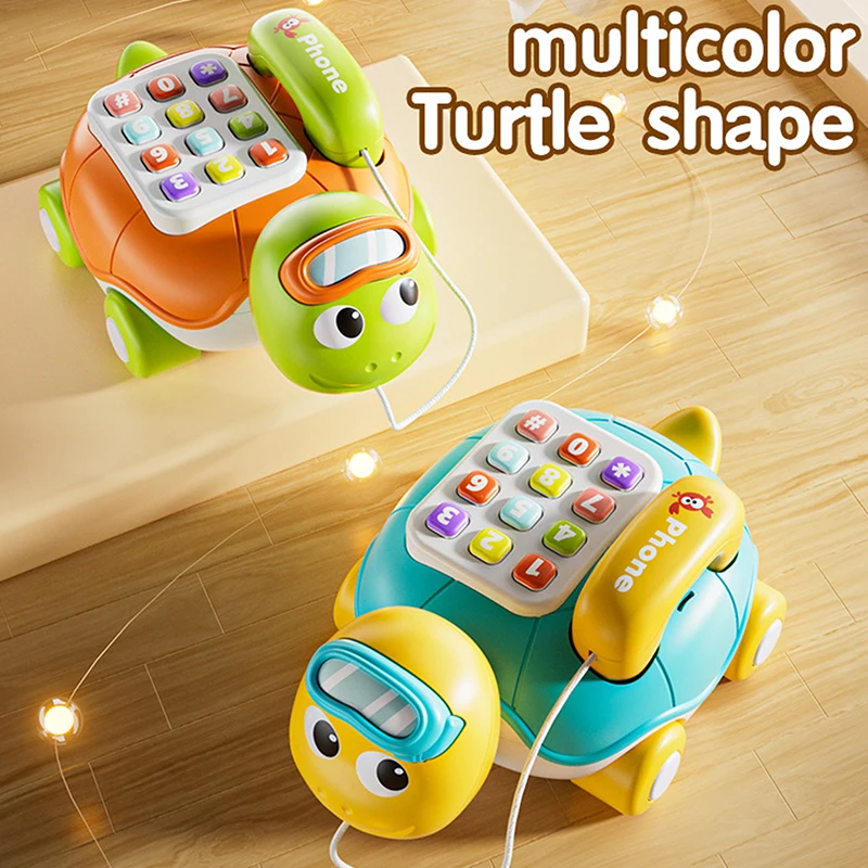ของเล่นเต่าดนตรีคลานได้ ของเล่นโทรศัพท์เด็กแบบอินเทอร์แอคทีฟ พร้อมเสียงเพลงและไฟ ของเล่นเสริมพัฒนาการสำหรับเด็กเล็ก