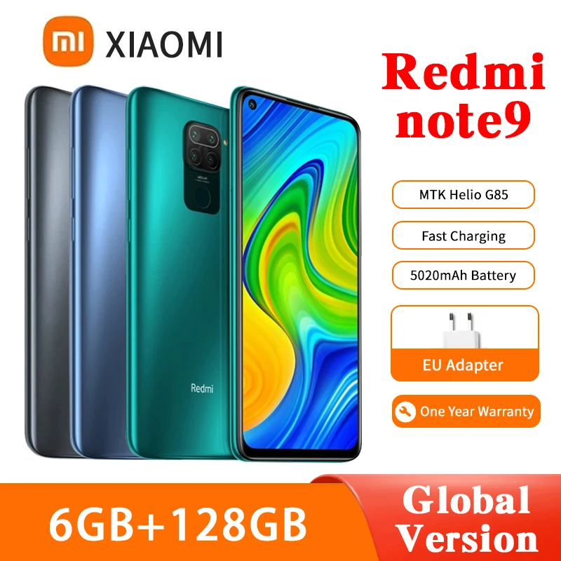 NEW Global Version Xiaomi Redmi Note 9 Smartphone 6GB 128GB MTK Helio G85 Octa Core 6.53