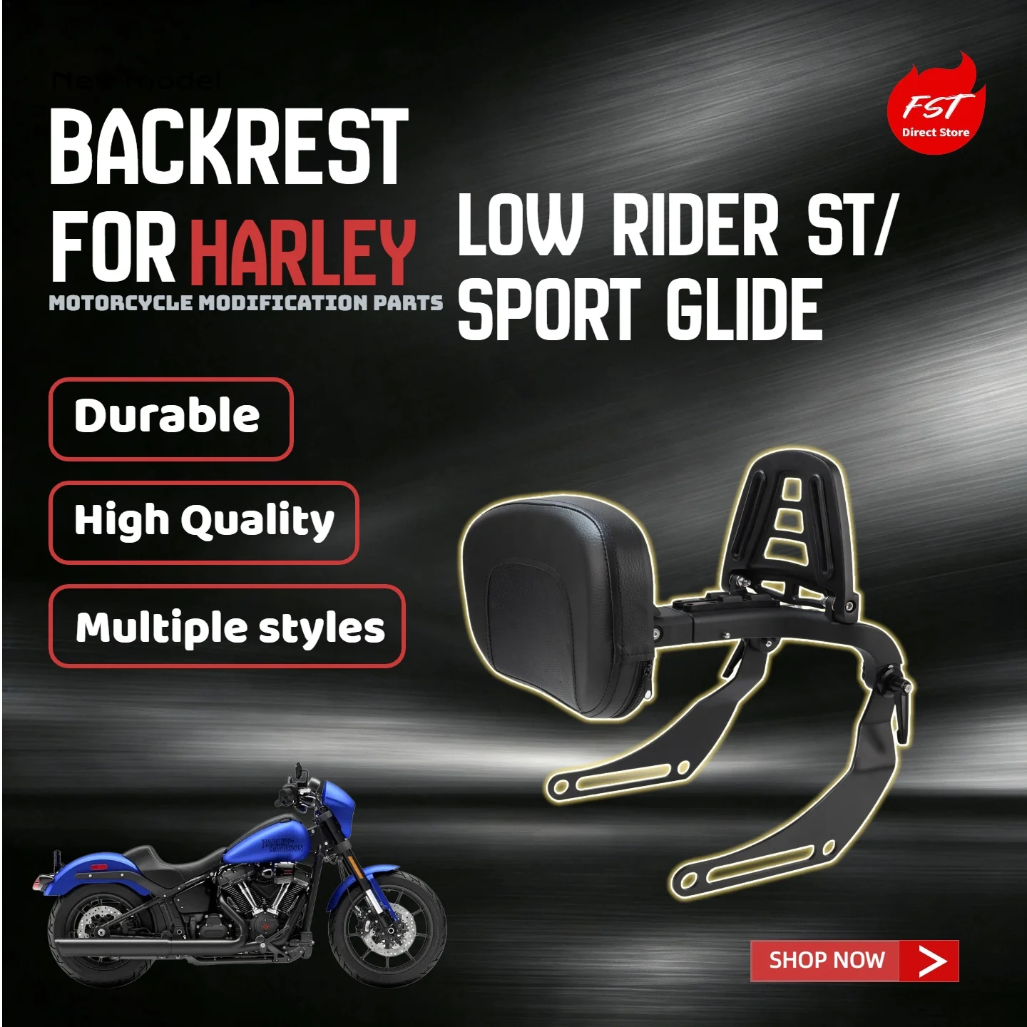 For Harley Low Rider ST /Sport Glide 2018-2025 Multi-function Foldable Passenger Backrest Motorcycle Accessories