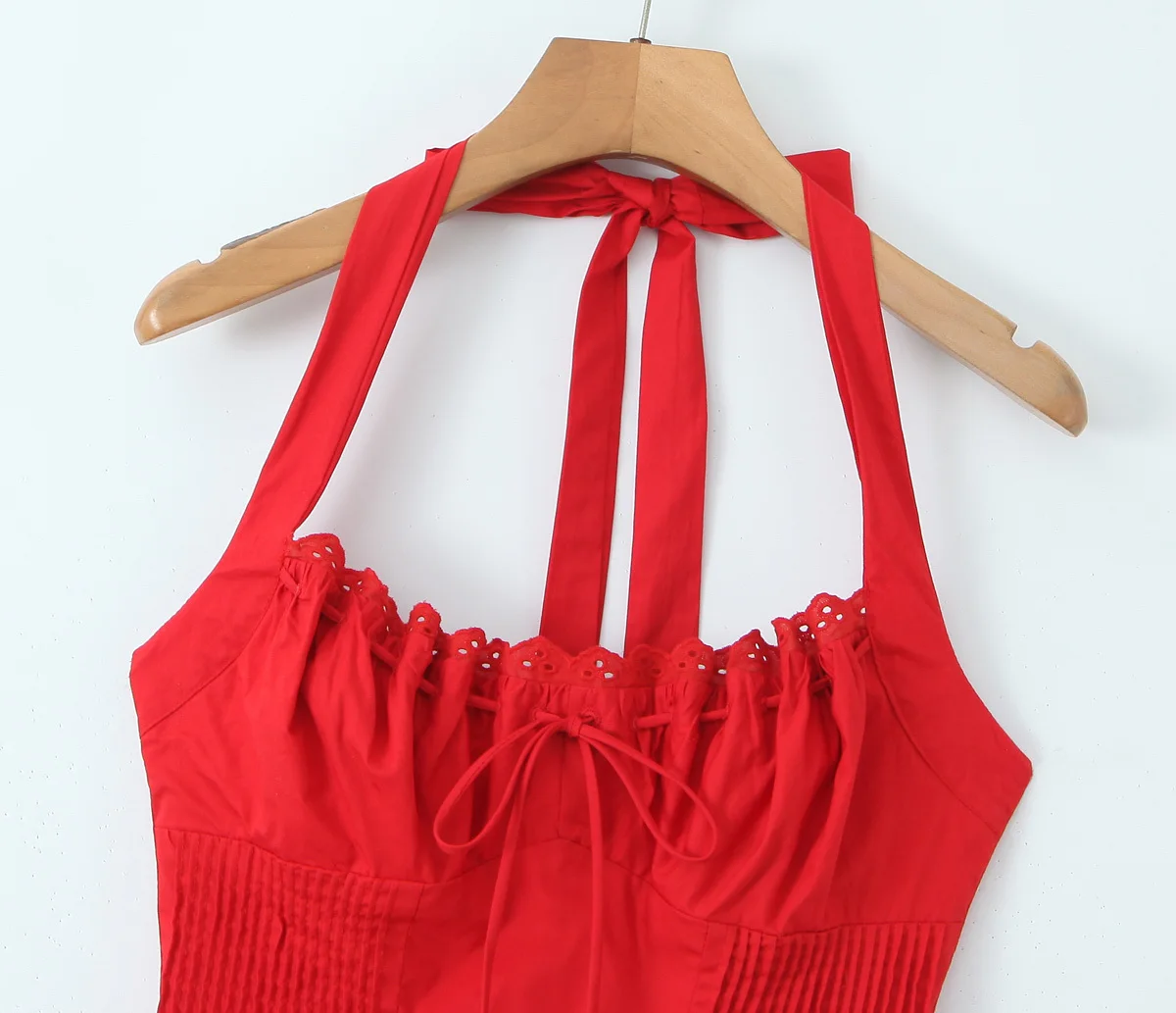 Jenny & Dave Vakantie Strand Tank Jurk Mode Dames Elegante Rode Kleur Halter Katoen Midi Jurk Zomerjurk Dames