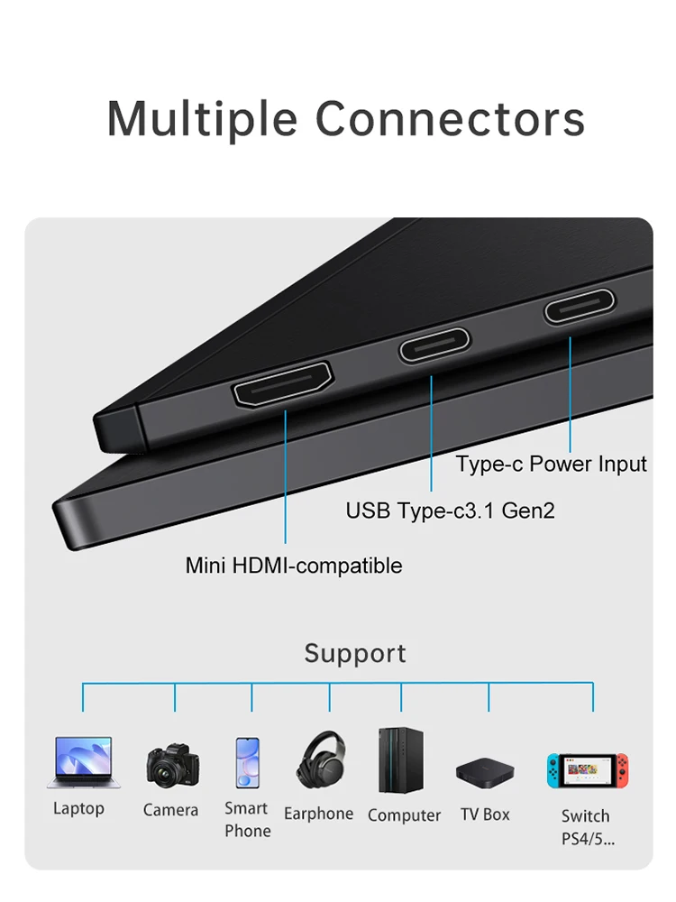 Imagem -05 - Monitor Portátil com Bateria 1080p 72 Rgb 300nit Display de Armação de Metal Suporte para Laptop Mac Xbox Ps5 Switch Vchance15.6