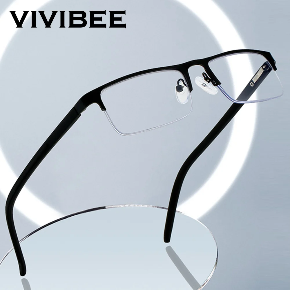 Semi-Rimless Frame Business Blue Light Blocking Glasses Filter Men UV400 Rectangle Anti Bluelight Ray Computer Eyeglasses