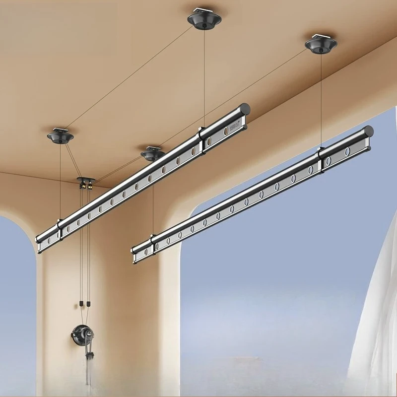 Hand-cranked double-bar type indoor manual clothes drying rod top-mounted cooling hanger for household use