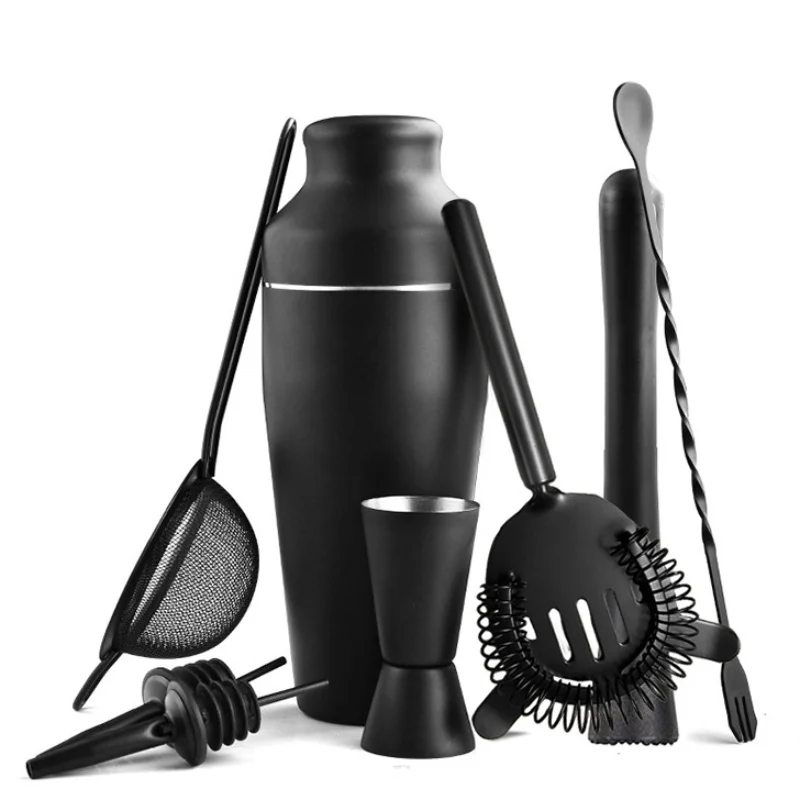 

8 Pcs Cocktail Shaker 700ml Stainless Steel Wine Matte Black Shaker Mixer For Bar Party Bartender Tools Bar Wine Accessories