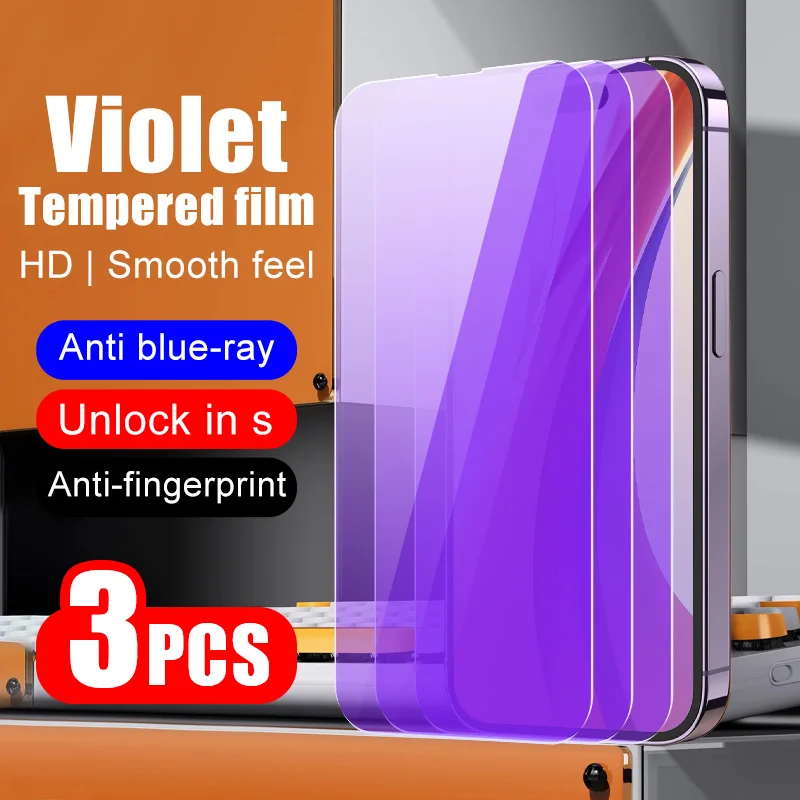 

3Pcs Tempered Glass For iPhone X XR XS 15 Plus 14 13 Pro Max 12 Mini 11 Anti Blue Light Phone Screen Protector Protective Film
