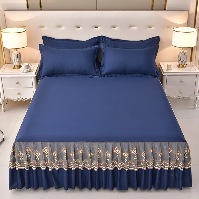 

Lace Bed Skirt with Pillowcase Solid Color Bed Cover Skin-friendly Mattress Protector 침대스커트 Brushed Bed Linen for Home