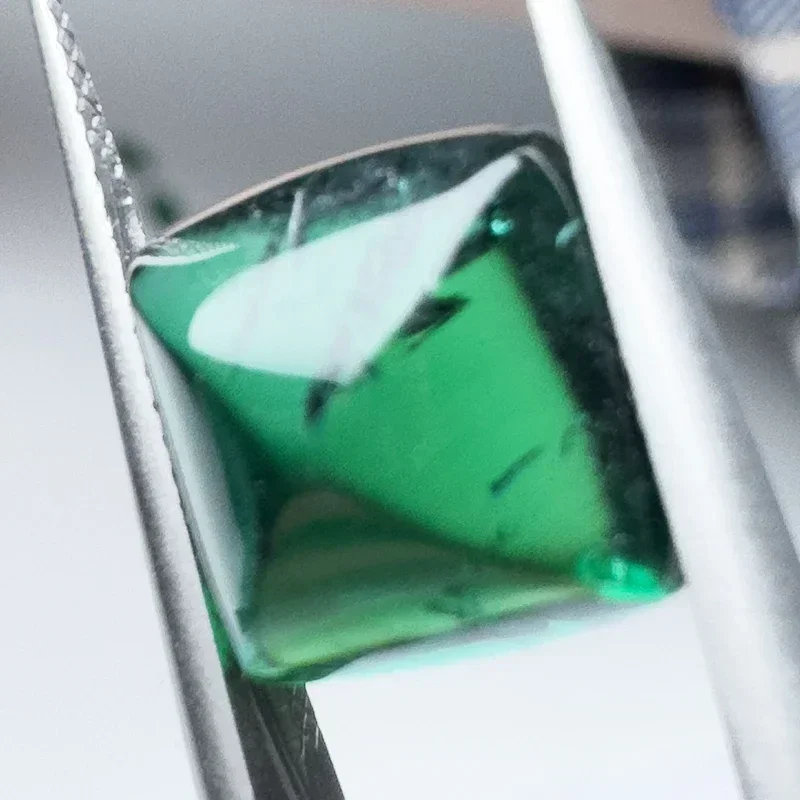 Lab Grown Zambian Emeralds Hydrothermal Square Cushion Smooth Surface with Cracks Inclusions Inside Selectable AGL Certificate