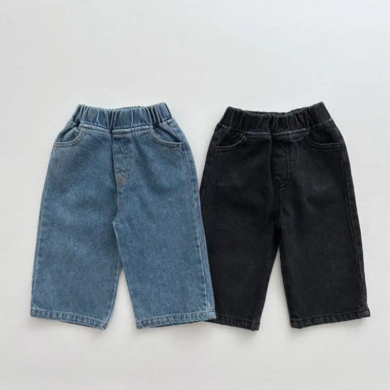 2024 Spring New Children Casual Pocket Trousers Baby Girl Loose Denim Pants Toddler Boys Fashion Versatile Jeans Kids Clothes