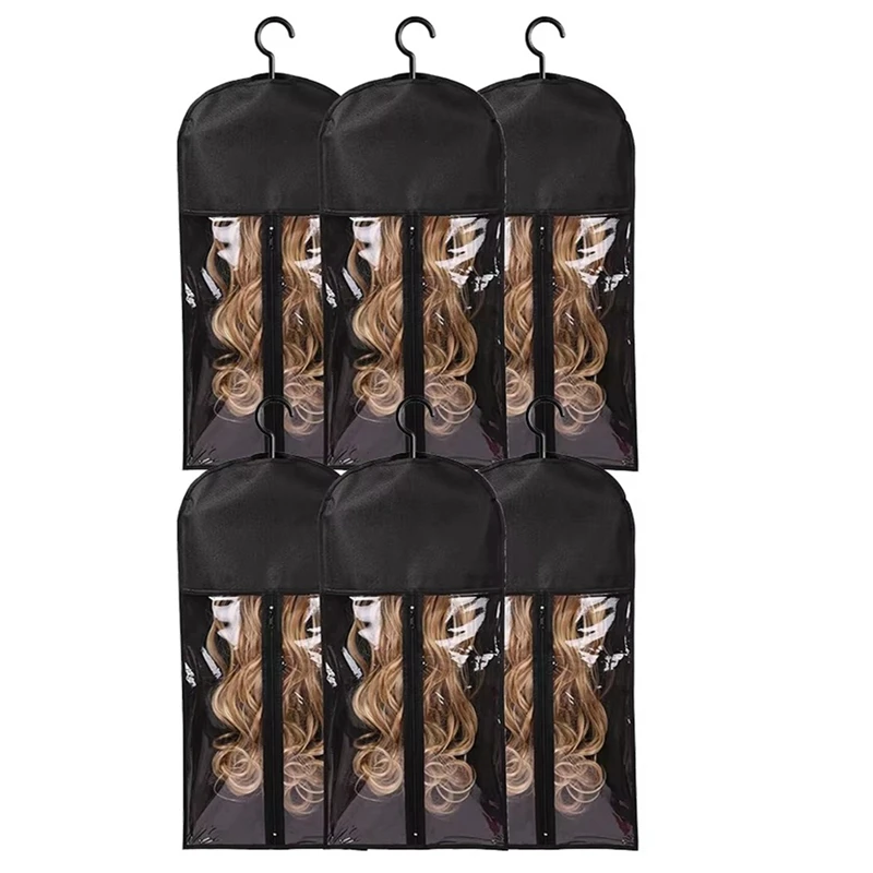 6Pcs Long Hair Extensions Storage Bag Non-Woven Dust Proof Wigs Carrier Bags With Hanger For Home Salon Organizer