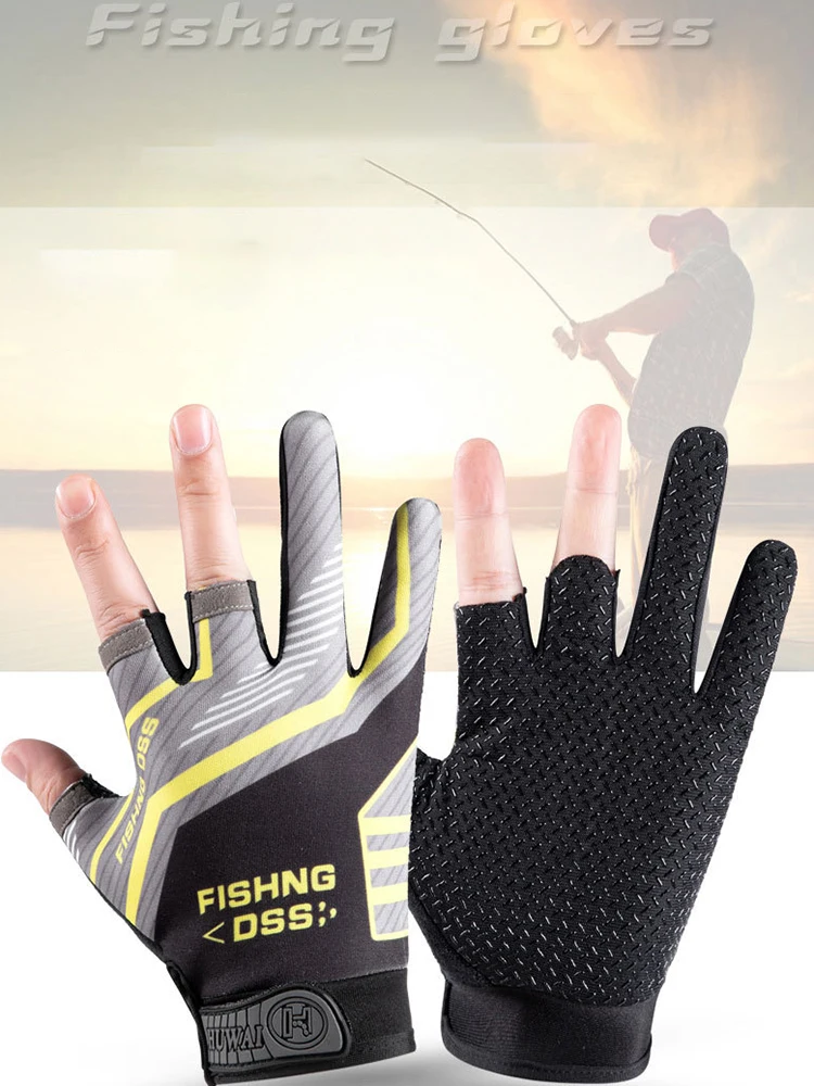 Sommer Angeln Radfahren Handschuhe Männer Drei Finger Cut Handschuhe für Angeln Sonnenschutz Männlich Anti-Slip Stick Atmungsaktive Dünne Handschuhe – Detail 1