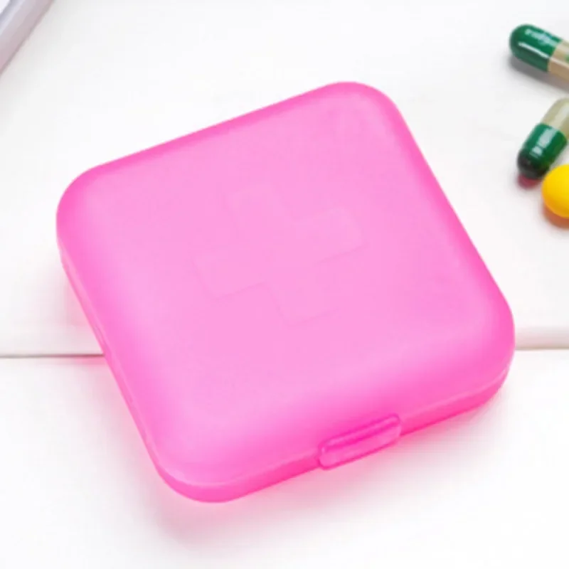 4Grids Cross Print Pill Box Portable Mini Plastic Pill Storage Pure Color Pocket Medicine Box Outdoor Home Pill Case