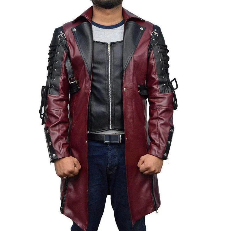Spring 2026 Men's Casual Halloween Medieval Style Steam Punk Gothic Leather Jacket Long Sleeve Zipper Closure Fashionable Coat