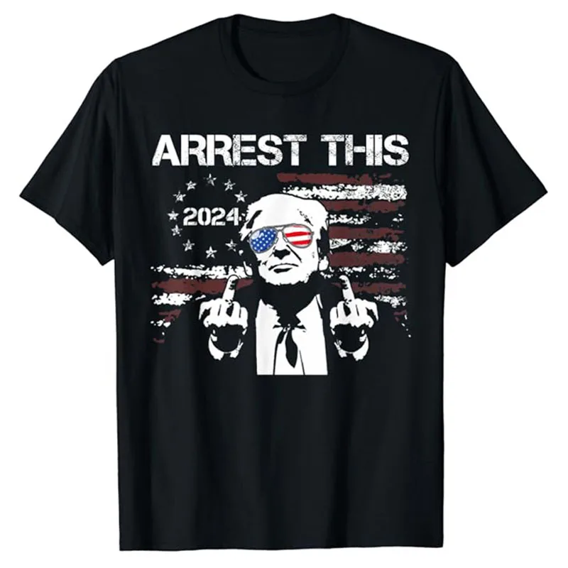 Trump Arrest This American Flag 4th of July T-Shirt Donald Trump Election 2024 Political Humor Funny Campaign Tees Fashion Gifts