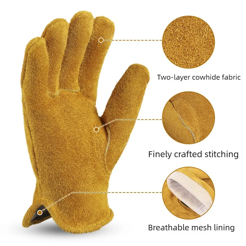 Cowhide Garden Work Gloves for Men Puncture Resistant Builder Electrician Welding Protective Hand Gloves