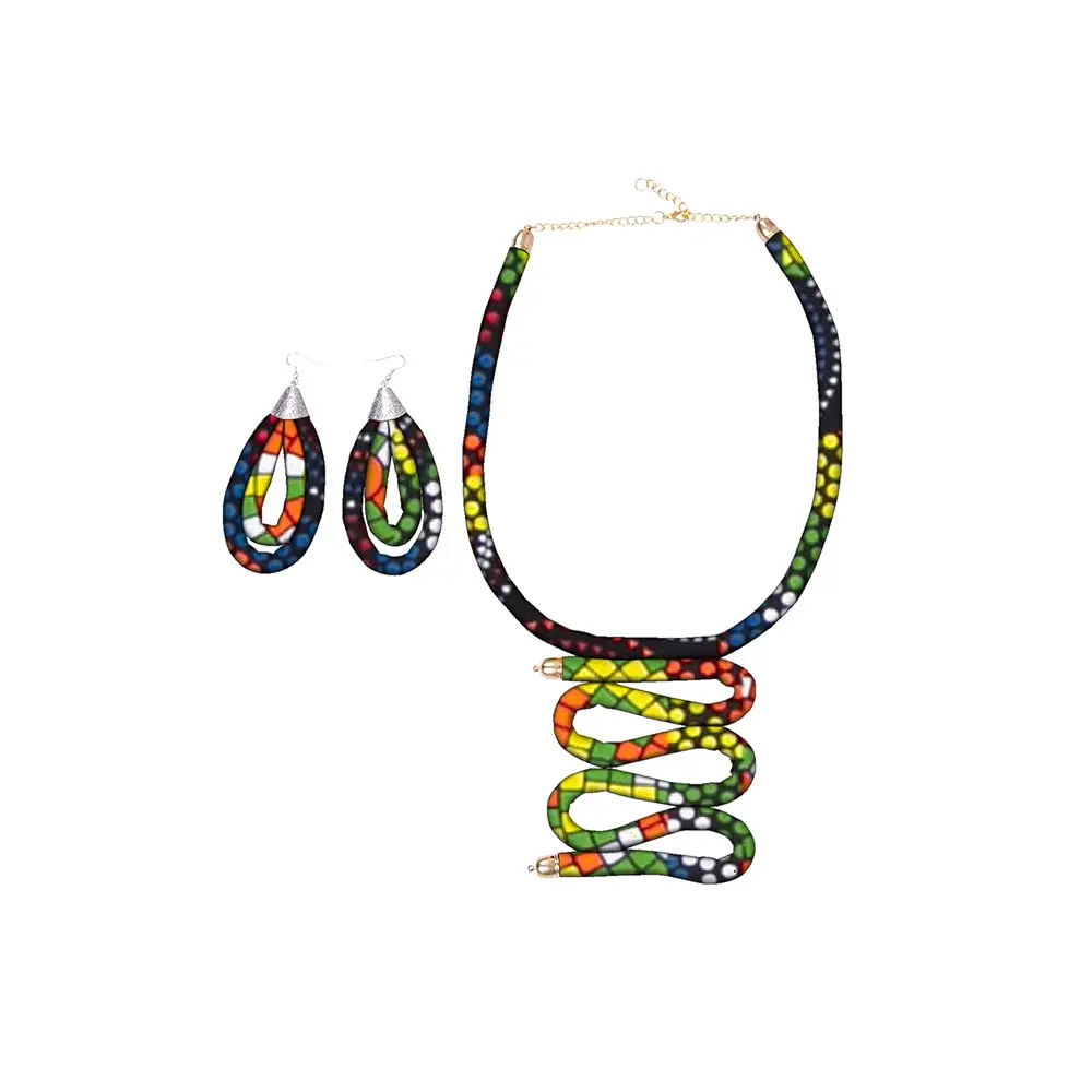 African Print Ankara Kente Necklace+earring for Women Ethnic Handmade Jewellery African Fabric Jewellery for Women WYB940