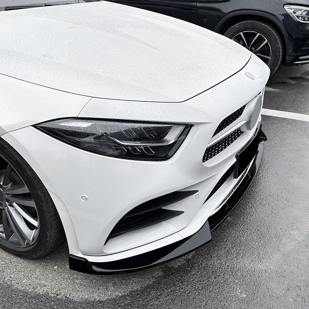 Front Bumper Splitter Lip Diffuser Spoiler Cover Gloss Black/Carbon Look ABS For Mercedes CLS Class C257 Pre-facelift 2018-2021