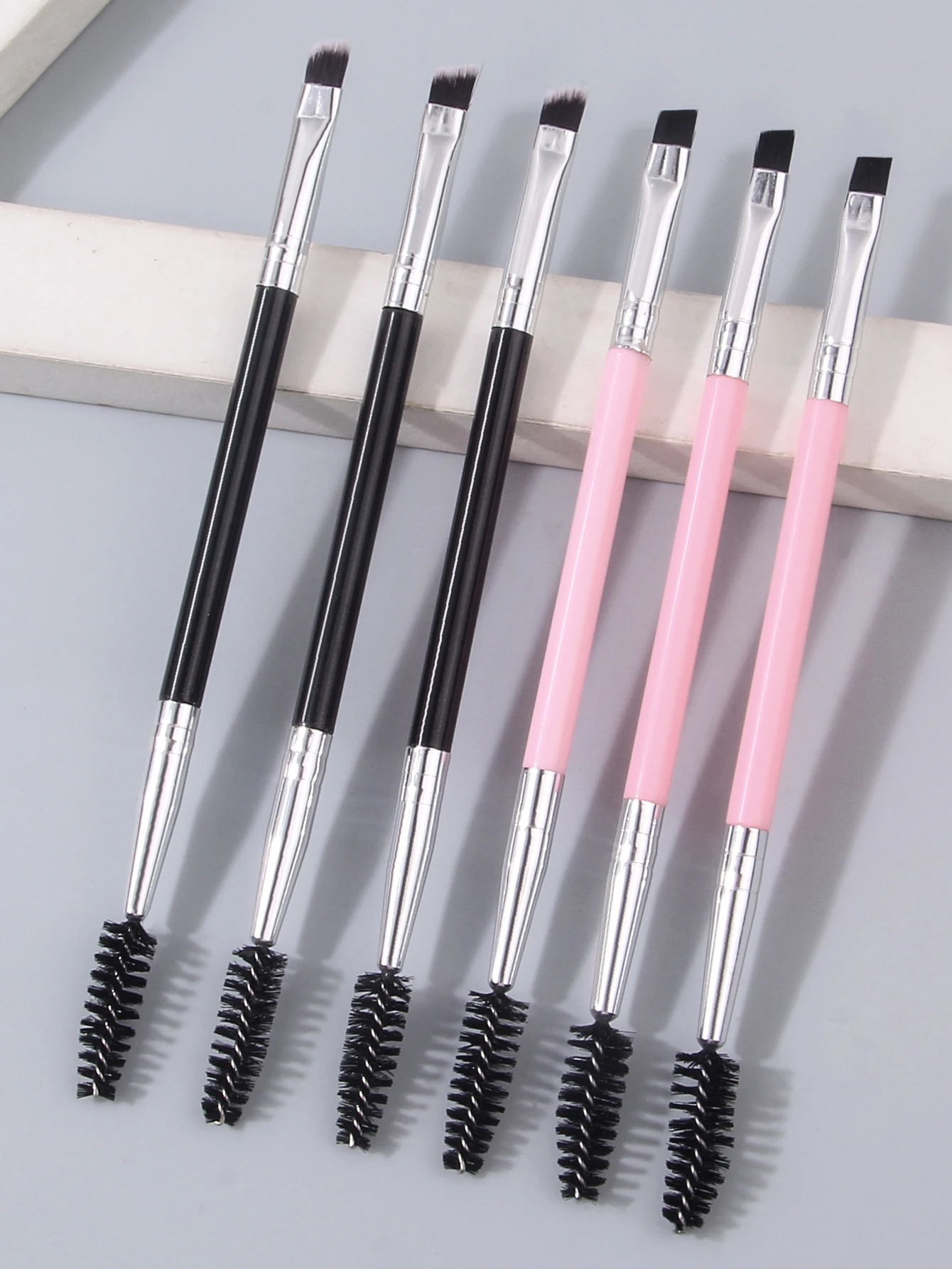 6PCS 듀얼 엔드 프로페셔널 아이 브러쉬 세트, 정밀 틴팅/쉐이핑을 위한 각진/나선형 눈썹 및 속눈썹 도구, 친화적인 화장품 키트