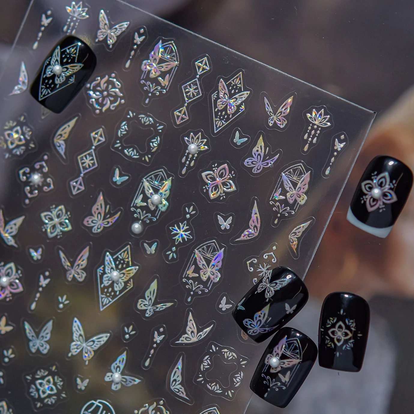 Mother-of-pearl Inlay Rose Flower Bowknot Butterfly Pearl Shiny Pattern Delicate Self Adhesive Nail Art Stickers Manicure Decals