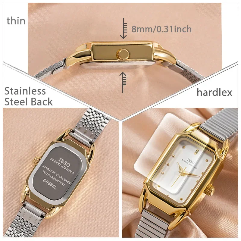 Original Brand Woman Rectangle Watches Gold Steel Waterproof Handwatch Female Gifts Fashion Small Dial Ladies Wristwatch Silver