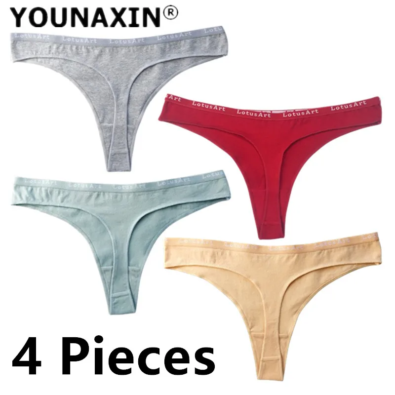 

4 Pack Women's G-String Solid Thong Sports Breathable Sexy Girls Underwear Cotton Undies Low-Rise Briefs Lingerie Pant M L XL