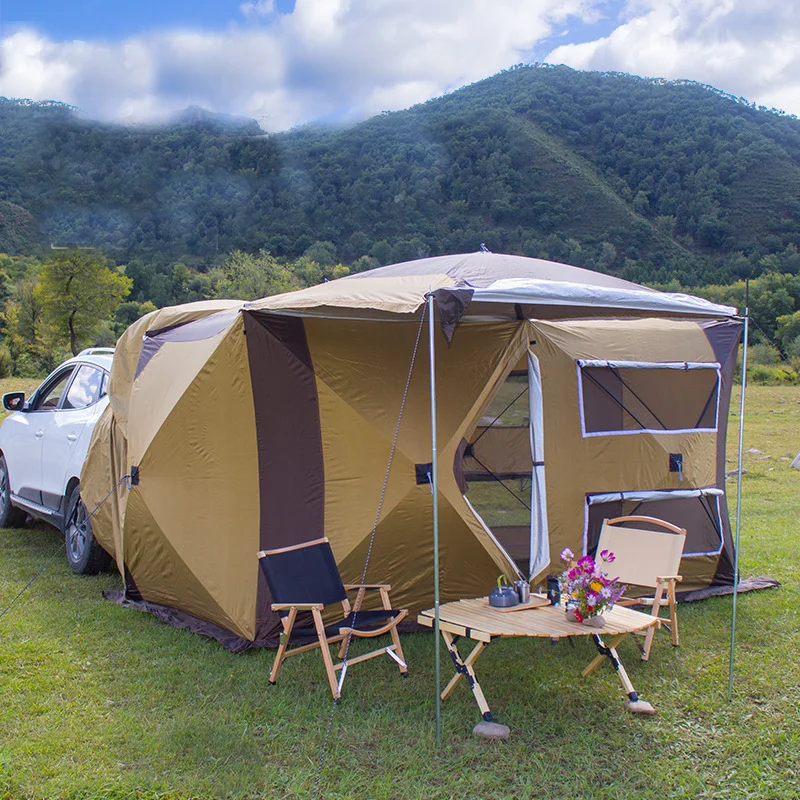 Ultralarge 200*400*200CM One Hall Two Room Self-driving Tour Rear Tent Camping Fishing Quick Open Sun Shelter Large Gazebo