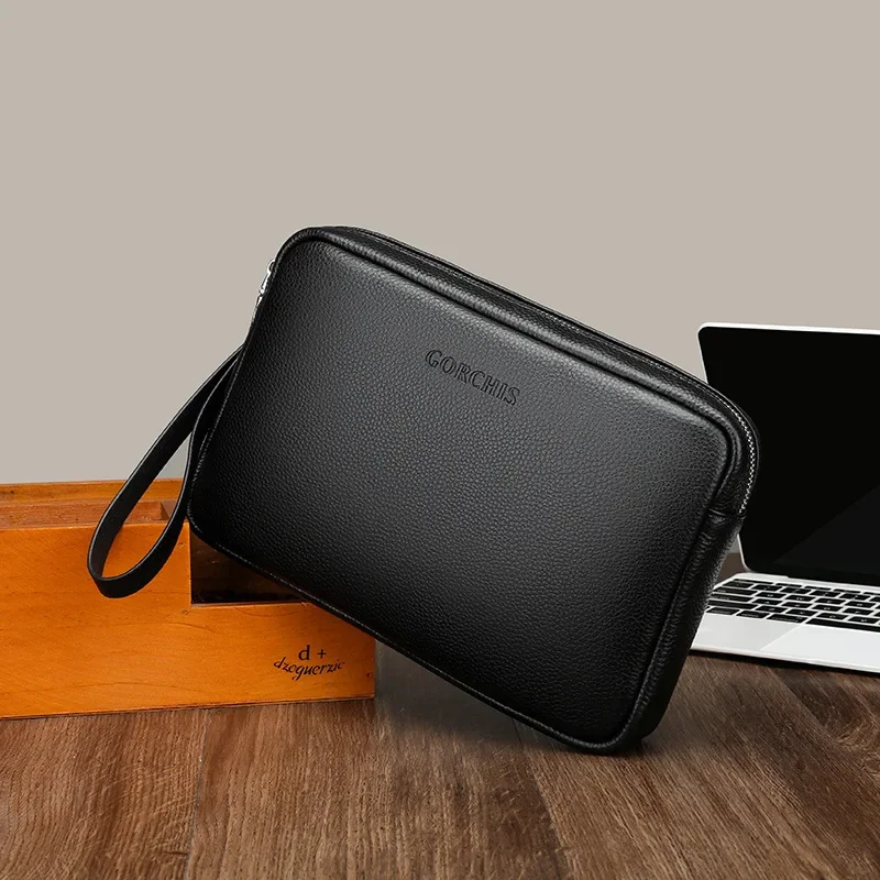 Men's cowhide leather large capacity Clutches High quality Business Solid Color Card Pack File package designer bag clutch bolso