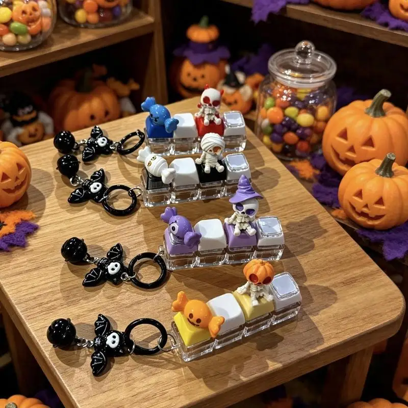 Keyboard Keychain Decoration Stress Anxiety Relief Fidget Toy,Ghost,Pumpkin Desktop Accessory For Halloween Decoration Gift