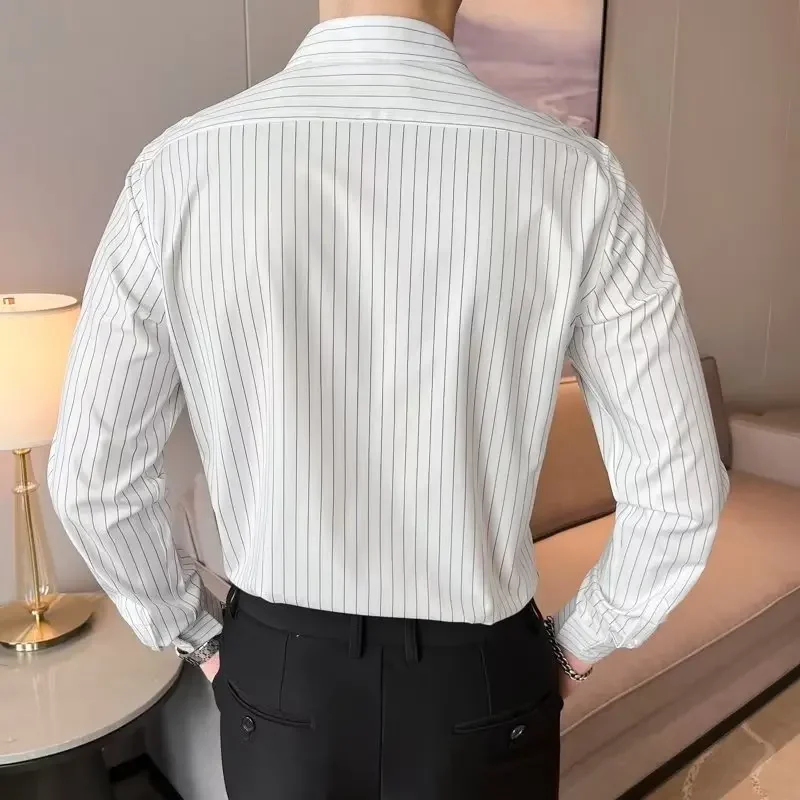 

Korean Striped Business Casual Long Sleeved Shirt For Men Spring Autumn Fashion Slim Fit Elegant Social Men's Formal Shirt