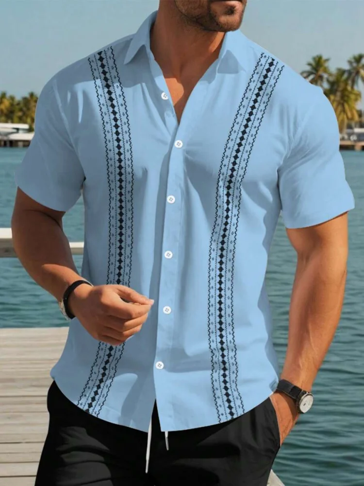 Summer 3D Striped Retro Printed Men's Shirts Casual Men's Short-Sleeved Shirts Outdoor Vacation Beach Shirts Seaside T-Shirt
