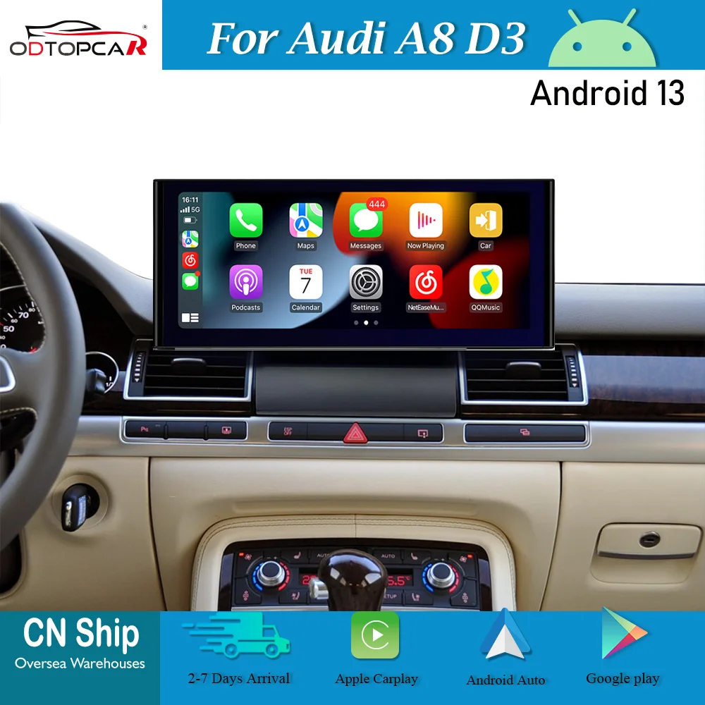 

ODTOPCAR Apple CarPlay Retrofit For Audi A8 D4 D3 Android Auto 12.3in Touch Screen MMI Upgrade GPS Navigation Multimedia