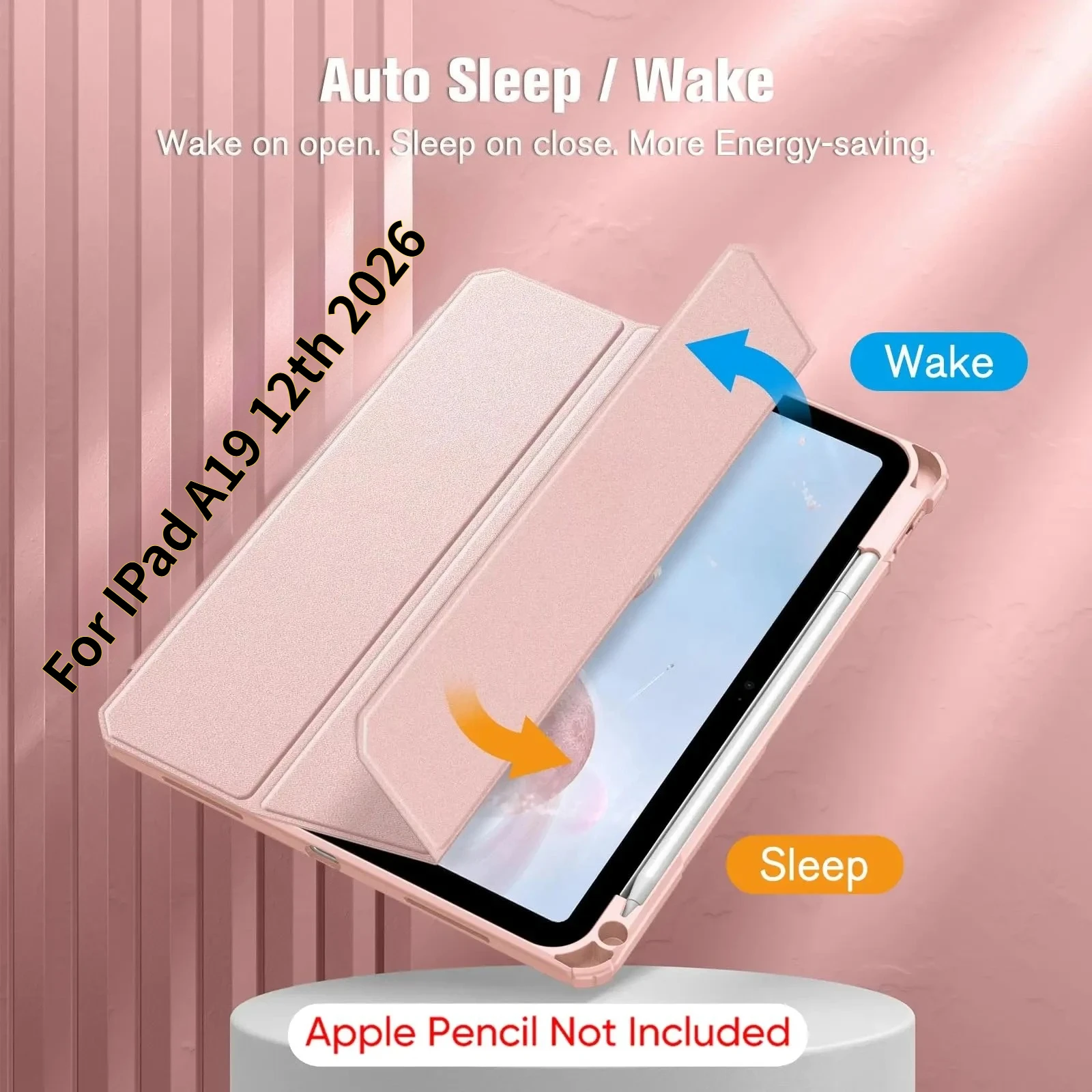 

Чехол для iPad 2026 (A19 12-го поколения, A16 11-го поколения, Pro, Air 8, 11, M5, M4, M3, M2) из искусственной кожи с прозрачной акриловой задней панелью, умный чехол-книжка с держателем для Apple Pencil