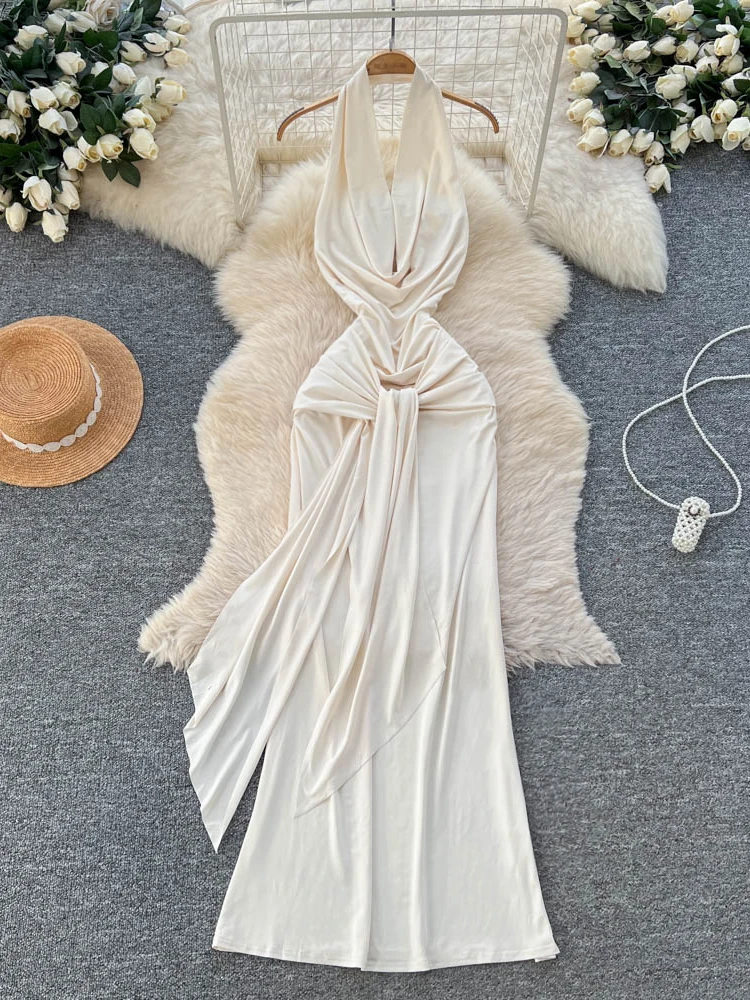 

Pure Desire Sexy Ne V-Ne Svel Waist-Cinched Long Dr Women's Slimming Bal Dr High Waist A-Line Summer Dr