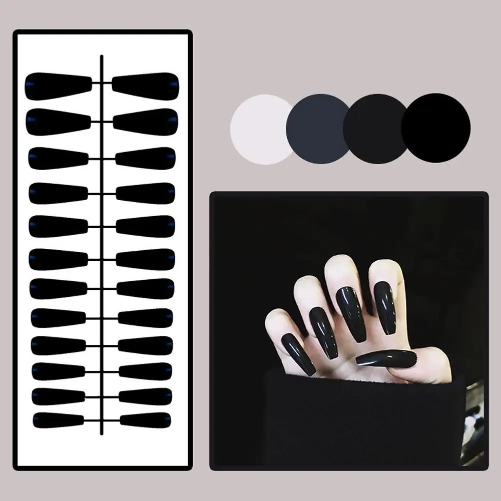 24Pcs Solid Color Fake Nails Matte Medium Long False Nails Detachable Wearable Full Cover Manicure Press-on Nails For Women