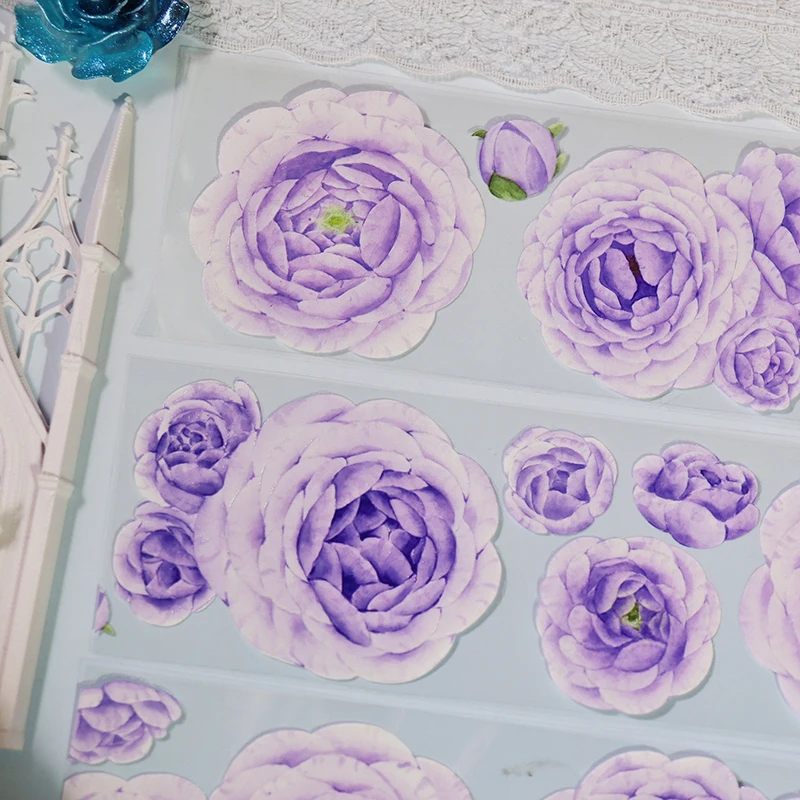 Purple Peony Sticker PET journal washi Tape Crystal Special Oil Craft diy scrapbooking