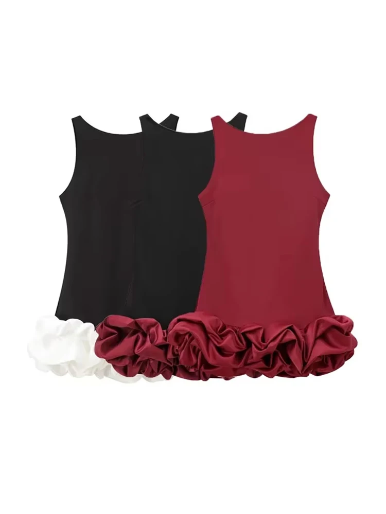 Frauen Sexy Mode Backless Mini Kleid Patchwork Voluminöse Saum O Neck Straps Party Weibliche Kleider