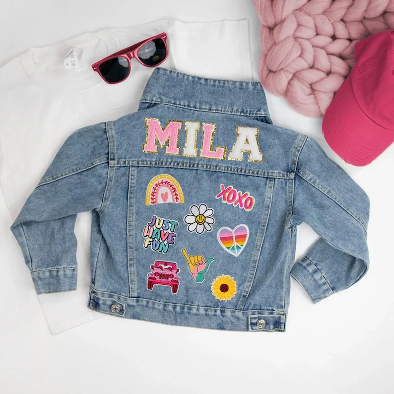 Personalized Jean Jacket Gifts for Kids, Custom Jean Jacket Toddler Customized Name Floral Denim Jacket Cute Matching Coat
