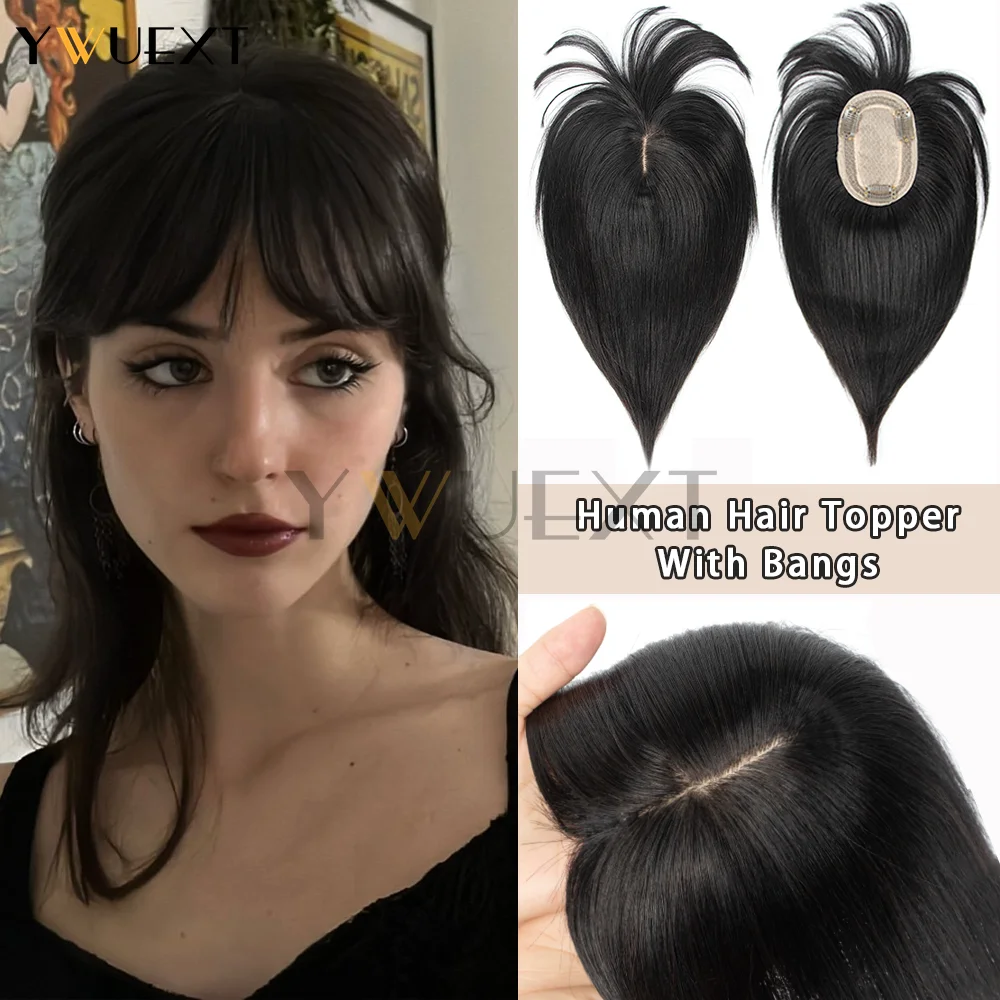 

Human Hair Topper Extensions with 8x12cm Base Net Natural Straight Hair Pieces Top for Bald or White Hair Coverage For Woman