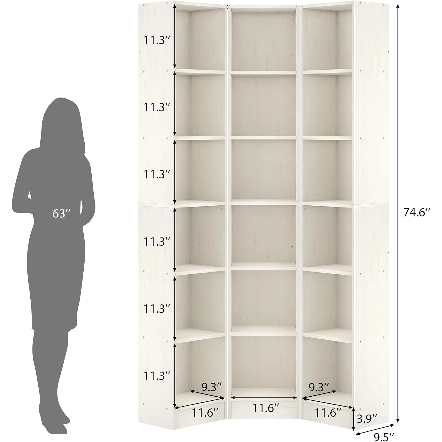 6-Tier Corner Book Shelf, 3 in 1 Tall Open Cube Storage Shelf