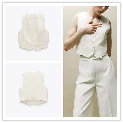 

Spring 2024 Women's V-Ne Svel ort Vest Suit Top Button Sle Regular Length Pure Color Other Material 00%