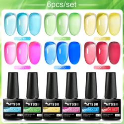 Mtssii 7ML 6PCs/Set Jelly Glass Gel Nail Polish Set Sea Blue Semi-transparent Nail Gel Semi Permanent UV Gel Polish Varnishes