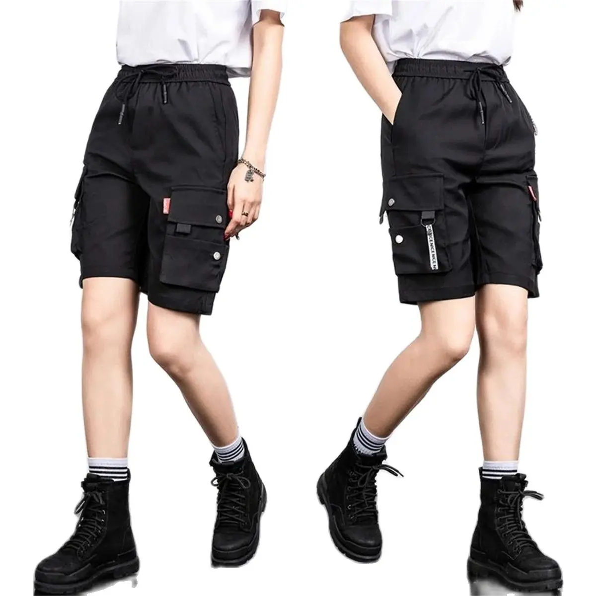 السراويل البضائع للنساء Harajuku عالية الخصر فضفاض Y2K الهيب هوب السراويل امرأة الشارع الشهير العصرية الصالة الرياضية جيب كبير Bf سراويل قصيرة