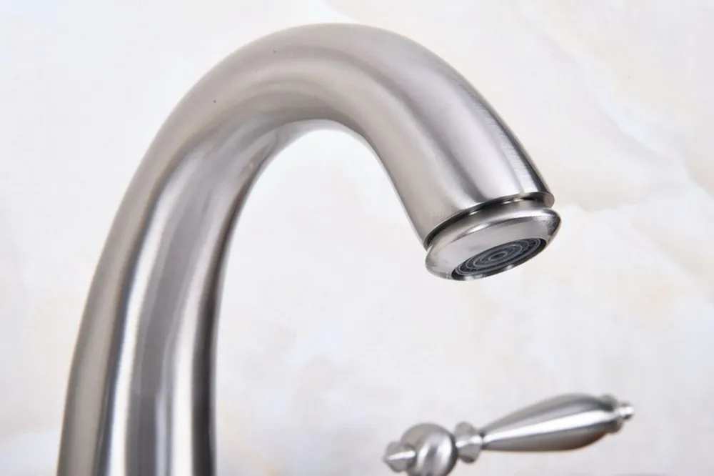 แปรงนิกเกิลทองเหลืองแพร่หลายดาดฟ้าติดตั้งอ่าง 3 หลุม Dual Lever จับห้องครัวห้องน้ําอ่างอ่างล้างจานอ่างล้างหน้าก๊อกน้ําแตะ mbn015