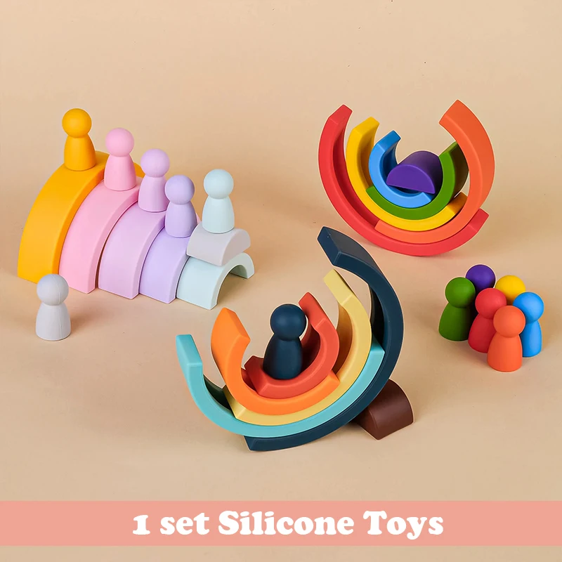 TYRY.HU New 6-10pcs Baby Silicone Building Block BPA Free Rainbow Soft Block 3D Educational Montessori Toys Baby Teether Gifts