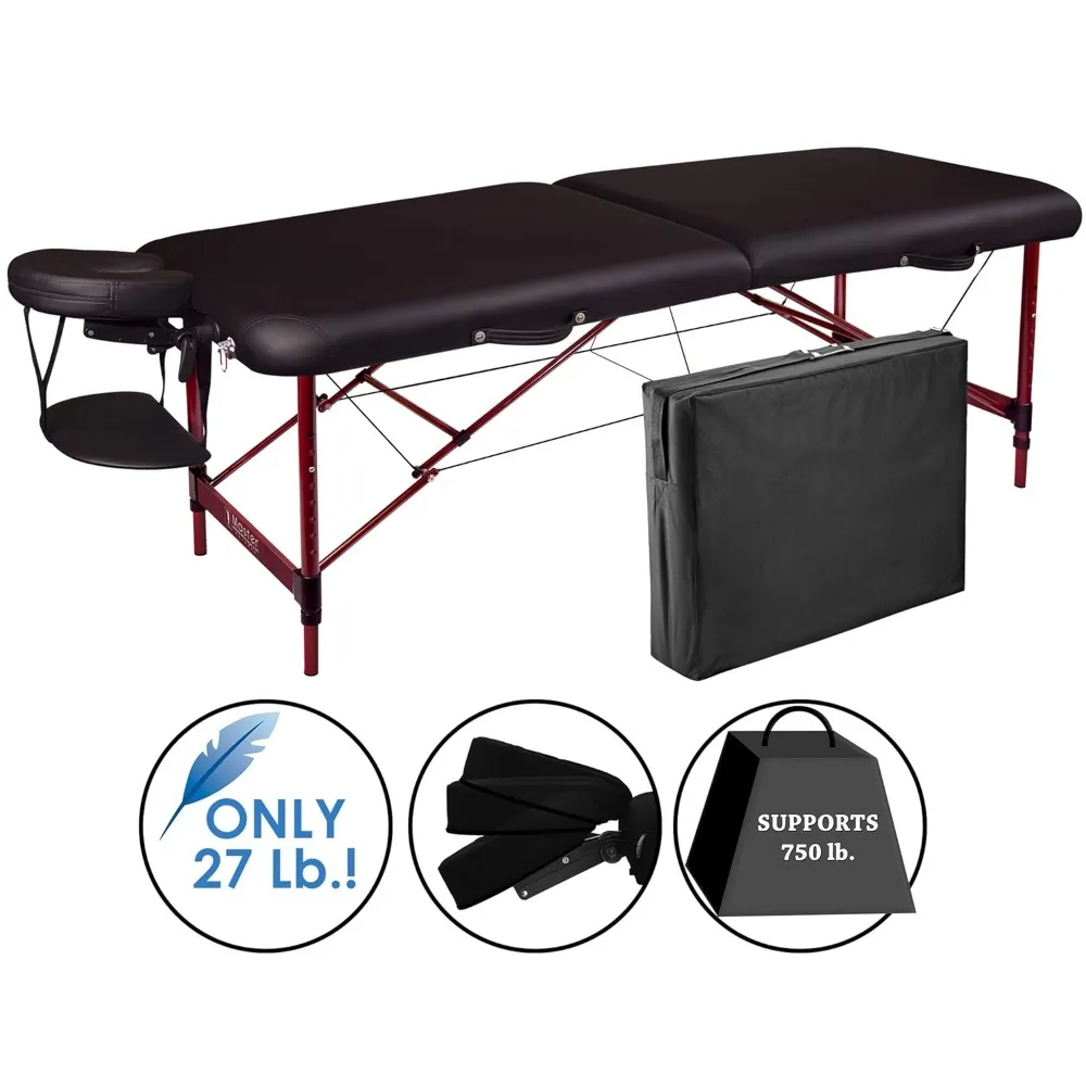 Table de massage portable légère Zephyr Master, table de tatouage GT, lit de spa, noir, marron