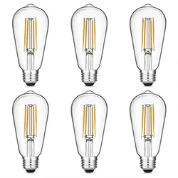 6PCS LED ST64 E27 2W 4W 6W 8W 10W 12W 4000K White Warm Intage Edison Filament Bulb Dimmable E27 B22 110V 220V Energy Light Lamp
